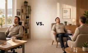 Darstellung von Online- vs. Präsenz-Coaching